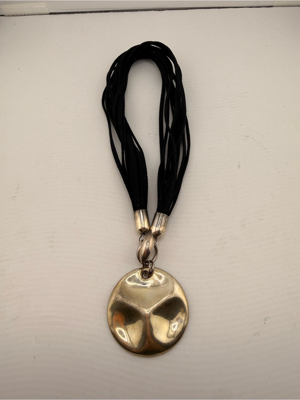 Sterling Silver 925 Disc Pendant Necklace on Black Multi-Strand Cord - Picture 4 of 8